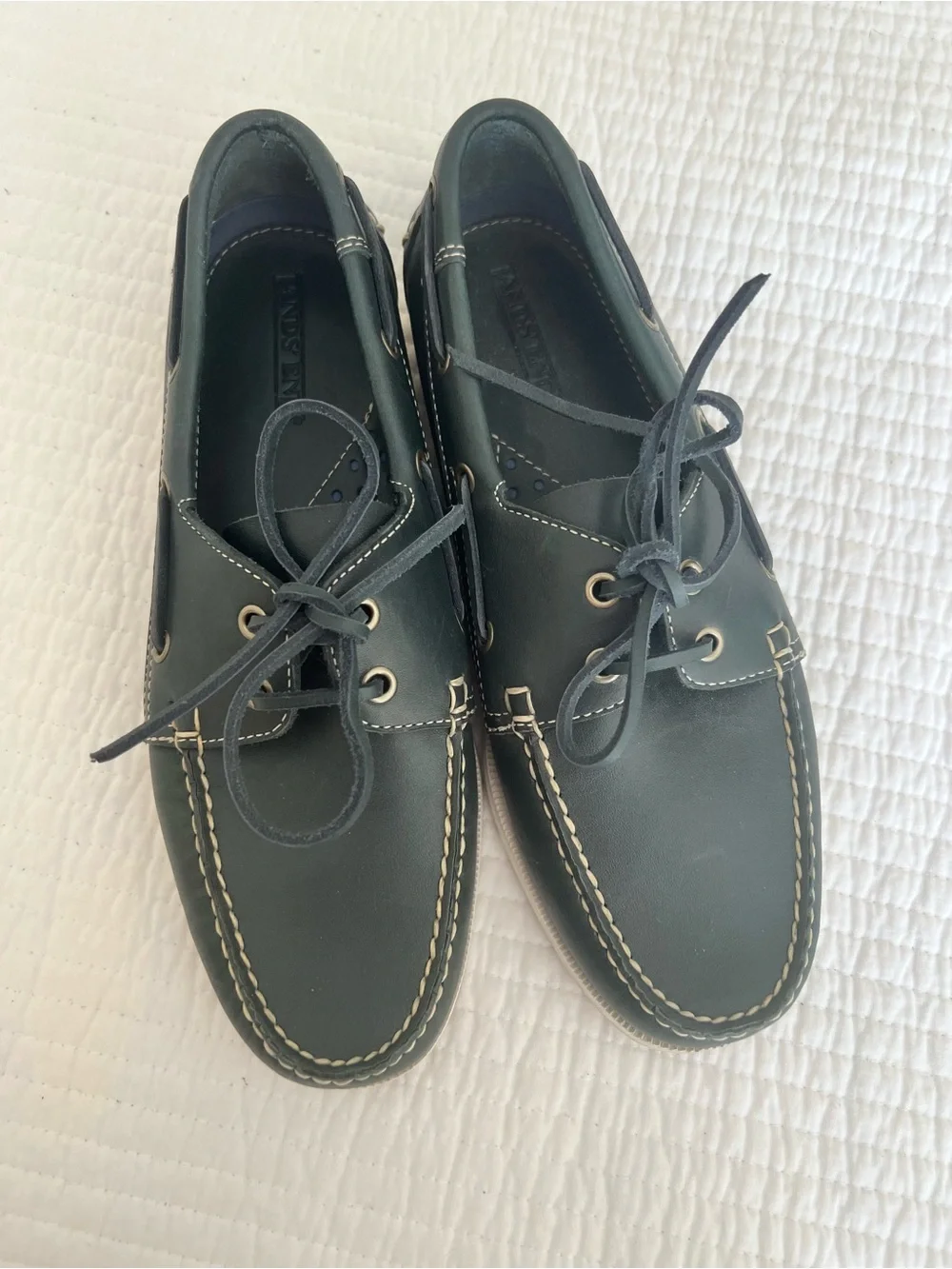 Lands' End Men's Dark Green Leather Boat Shoes